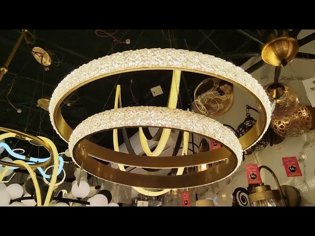 نجفة ليد مودرن ذهبي حلقتين 80 - 60 سم