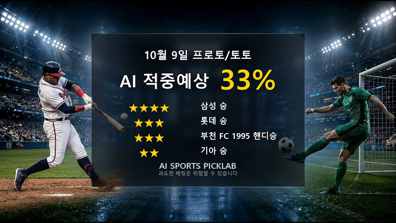 10월 9일 금요일 프로토/토토 AI 정밀 분석 | K리그1 KBO KBL 픽스터 분석 리포트