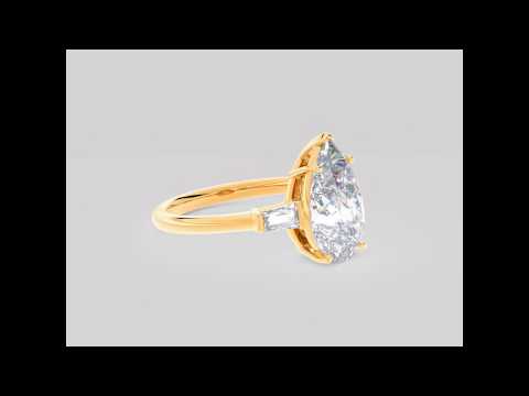 Yellow Gold Pear-Shape with Baguette 3-stone Diamond Ring
