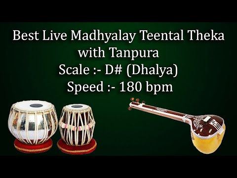 मध्यलय तीनताल ठेका | Best Live Madhyalay Teental Theka | D# Scale | काळी २ | 180 bpm | Kali 2