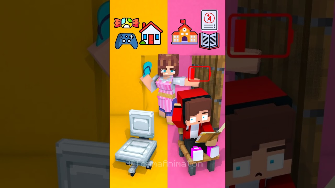 JJ Choose 🎮 or 📖 - MAIZEN Minecraft Animation #minecraft #shorts