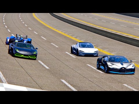 Bugatti Divo vs Lamborghini Gallardo 7700 HP vs Tesla Roadster vs Red Bull X2010 - Nardo Speed Track