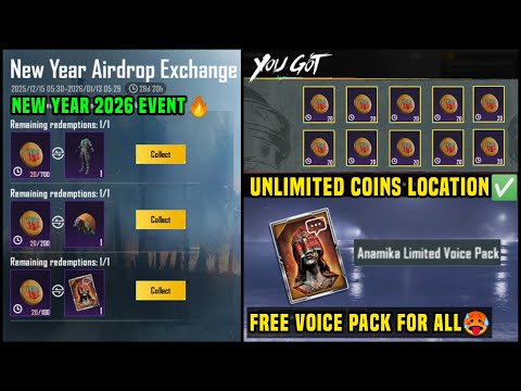 NEW YEAR AIRDROP EXCHANGE BGMI / HOW TO GET NEW YEAR AIRDROP COIN LOCATION / FREE ANAMIKA VOICE PACK
