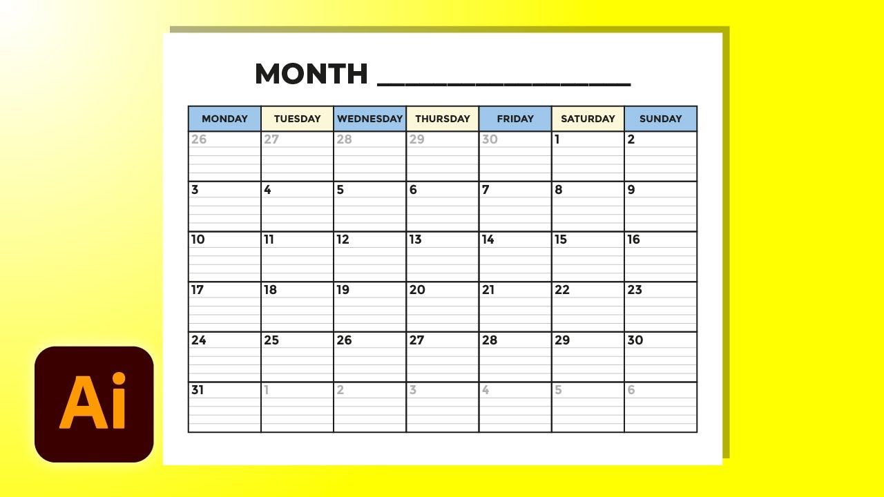 Create A Blank Calendar Template Printable In Illustrator CC In Minutes