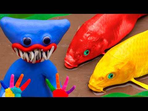 Battle Koi With Huggy Wuggy [poppy Playtime] And Crocodile,octopus Animals - Stop Motion Fish In Mud