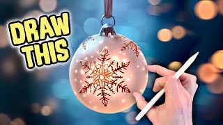 CHRISTMAS BAUBLE Drawing TUTORIAL Realistic and EASY in PROCREATE