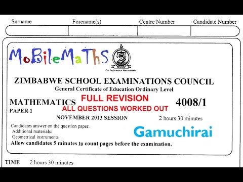ZIMSEC - MATHS NOVEMBER 2013 : P1