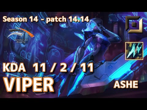 【KRサーバー/C1】HLE Viper アッシュ(Ashe) VS エズリアル(Ezreal) BOT - Patch14.14 KR Ranked【LoL】