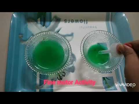 Fine motor activities (using a dropper to transfer water from one blow to another) online learning.