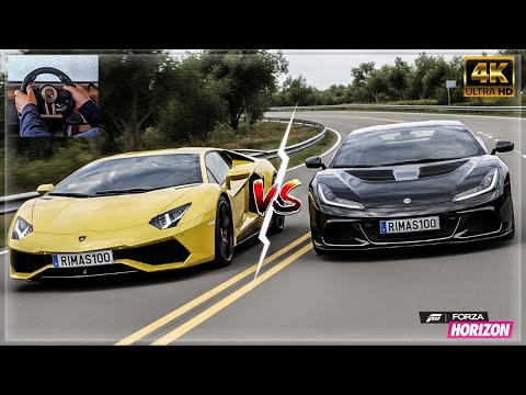 (Quem venceu?) Esse desfio entre a Lamborghini vs Lotus Evija no Forza Horizon 5 a 400kmh! 🔥