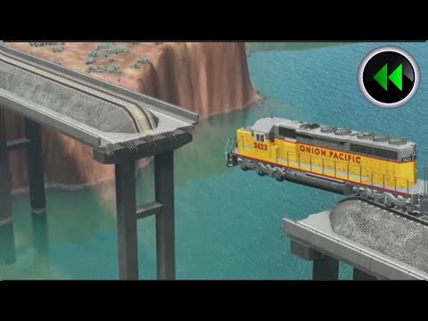 Reverse Trains vs Broken Bridge Deep Water - BeamNG Drive
