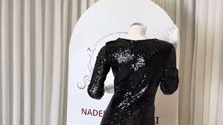 فستان اسود أنيق لمناسبات المساء بأكمام طويلة