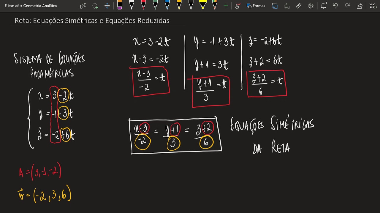 Equações Simétricas e Equações Reduzidas da Reta