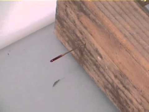 gauss gun firing a needle into wood