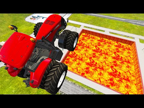 Cars vs Lava Pools Monster Truck, School Bus, Camionette – BeamNG.Drive