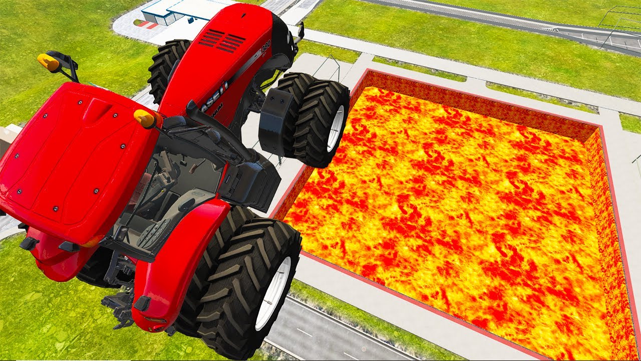 Cars vs Lava Pools Monster Truck, School Bus, Camionette – BeamNG.Drive