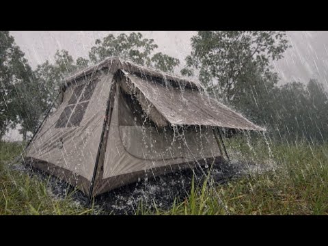 CRAZY STORM OF DESTRUCTION ‼️ HEAVY RAIN CAMPING – SOLO CAMPING IN HEAVY RAIN WITH THUNDERSTORM