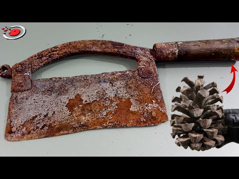 Antique Rusty Cleaver Restoration - with pine cone handle