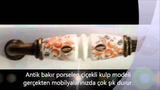 Çiçekli, antik rengi porselen dolap kulpları tanıtım videosu (www.hirdavatfirsat