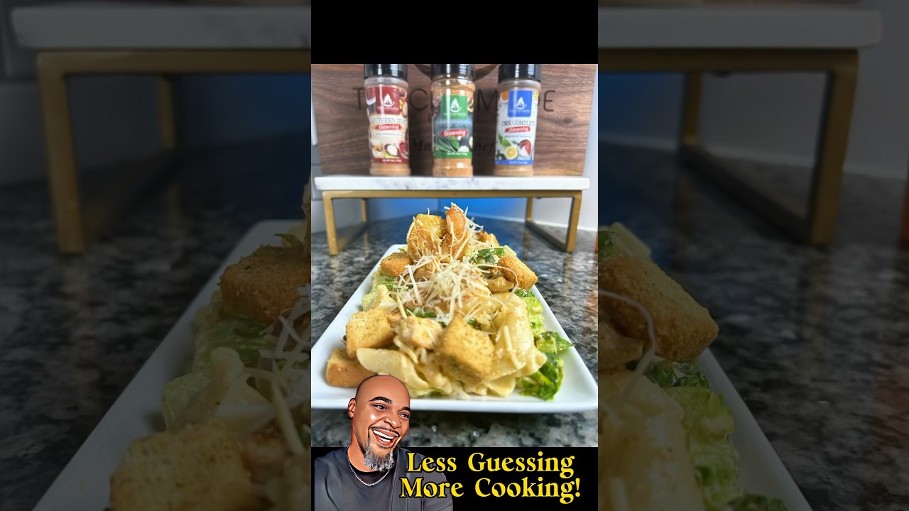 Chicken and Shrimp Pasta Caesar Salad ￼