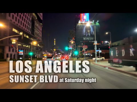 Sunset Boulevard Night Drive | Los Angeles Saturday Night 4K HDR City Lights
