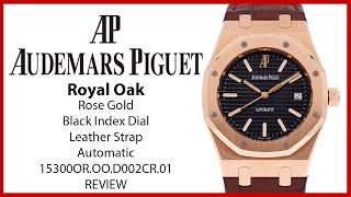 ▶Audemars Piguet Royal Oak Rose Gold 39mm Black Dial Leather Strap - REVIEW 15300OR.OO.D002CR.01