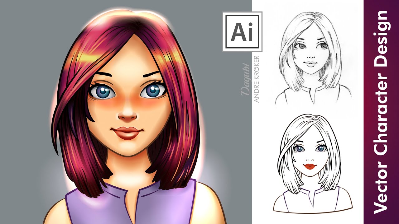 Vector Character Design in Adobe Illustrator - Digital Portrait Drawing