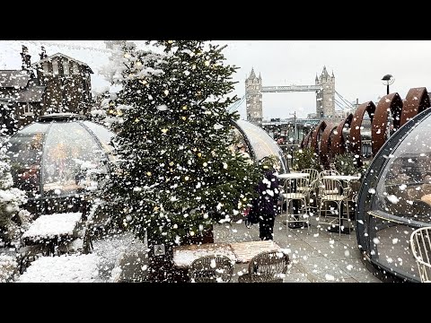 Snow in London! ❄️ Christmas Market & Lights by the River | Borough Market to Tower Bridge Walk Tour