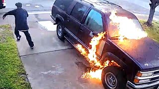Arsonist Caught on Camera as He Torches SUV