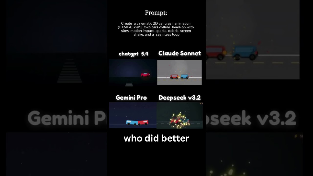 ChatGPT vs Claude vs Gemini vs DeepSeek — Car Crash Animation Challenge (HTML/CSS/JS) #aicoding