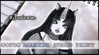 #Junicorn Unicorn Girl Copic Marker Greyscale Drawing