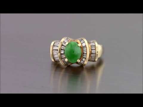 Jade and Diamond 14k Yellow Gold Ring - 49397v