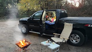 Truck Camping Alone in the Forest - Camp Cooking Biscuits & Gravy