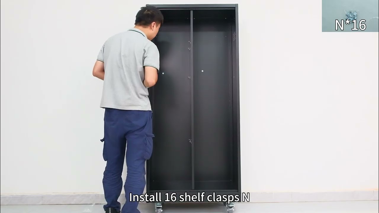 Metal storage cabinet with wheels, broom closet middle size