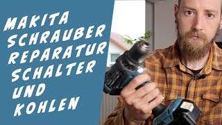 Reparatur und Fehlersuche Makita Akkuschrauber DDF482 Schalter defekt, Kohlen Tausch