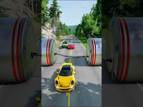 Car Van 2 Bollard Chain Crush - BeamNG.drive
