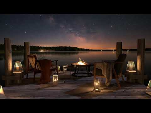 The Sound of fire pit and Nature at the Dock on a Calm Lake on an Autumn Night. - 8 Hours | campfire