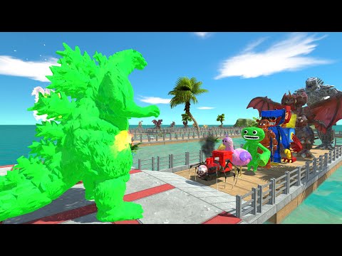 Godzilla Burning Green vs Mechagodzilla OASIS DEATH RUN - Animal Revolt Battle Simulator
