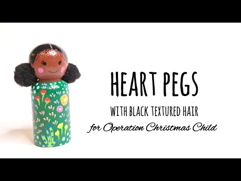 Heart Pegs with Black Textured Hair for Operation Christmas Child - #HeartPegs -Peg Dolls