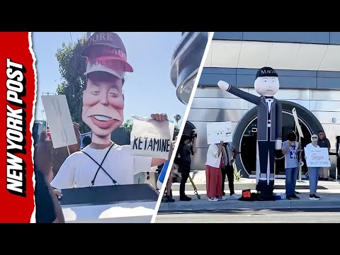 'Tesla Takedown' protesters swarm Elon Musk's Tesla Diner in Los Angeles