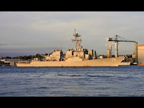 USS DONALD COOK DDG-75 LEAVES DEVONPORT NAVAL BASE FROM THE TORPOINT FERRY - 15th September 2019