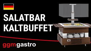 Refrigerated Salad Bar DUBLIN - 1700mm - with Refrigerated Well + Angled Glass Sneeze Guard - on Castors - for 4x GN 1/1 - Black