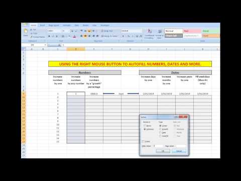 Increment numbers and dates in Excel using the right mouse button on autofill