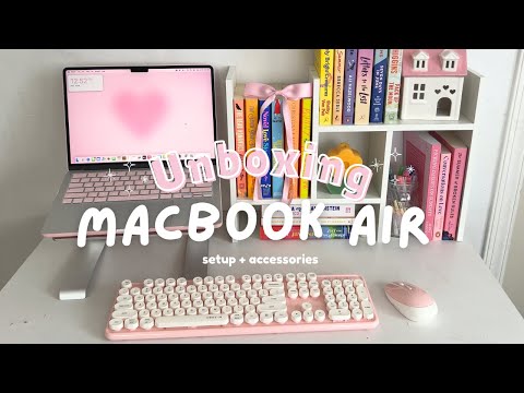 MacBook Air M2 unboxing 🎀💻 (setup, decorating, & cute accessories)