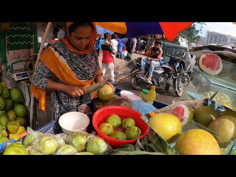 This Woman Hard Working Sells Extremely Healthy Fruits Masala Jambura, Pomelo! Extreme Knife Skills