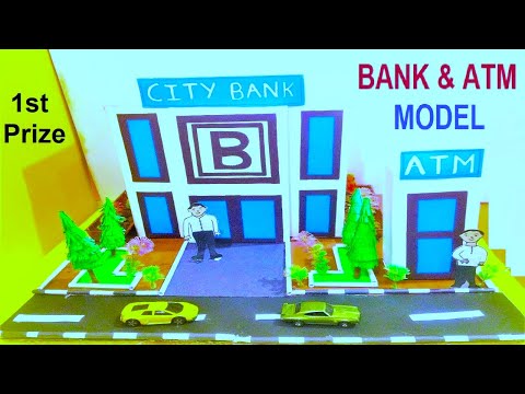 Bank Building model Making Project DIY ATM model Making using Cardboard howtofunda