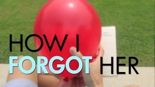 A red balloon in front of green grass, with the words "How I Forgot Her" overlaid.