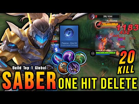 20 Kills!! Saber Full Damage + Dire Hit?! Insane One Hit Build - Build Top 1 Global Saber ~ MLBB