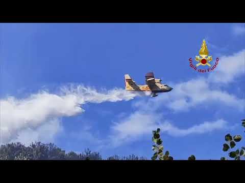 Gli aerei antincendio in azione sulle colline di Buti