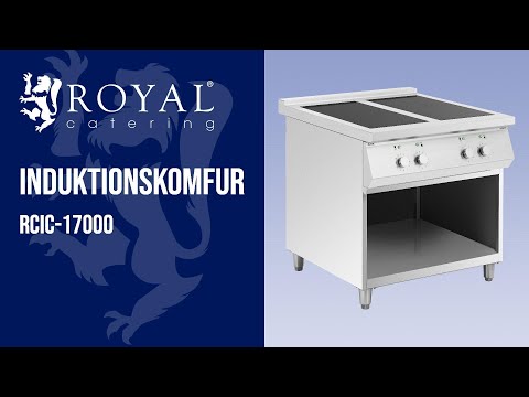 Produktvideo - Induktionskomfur - 17.000 W - 4 kogeplader - 260 °C - opbevaringsrum - Royal Catering